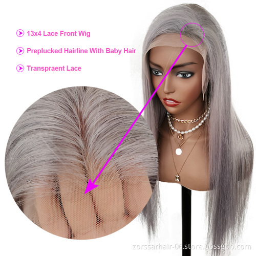 Hot Selling Colored Brazilian Hair Wigs Transparent HD Lace Wigs Human Hair Silver Gray Lace Front Wigs For Black Women